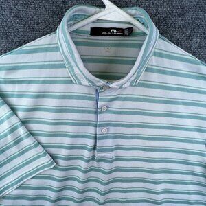 RLX Ralph Lauren Polo Shirt Striped Green White Large Men’s Wicking Short Sleeve